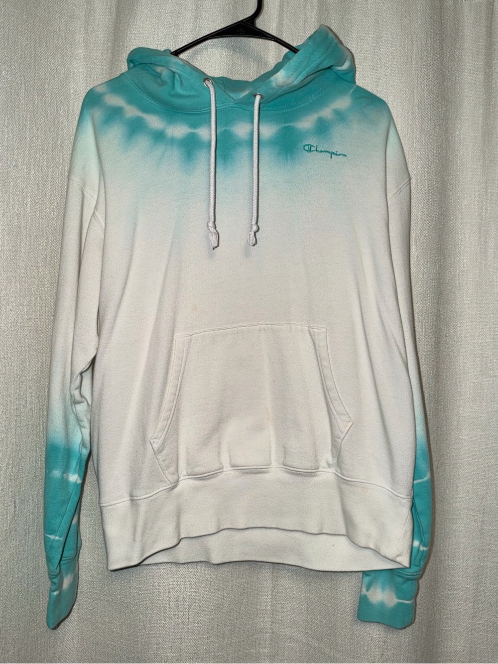 Champion White & Teal Tie-Dye Pullover Hoodie